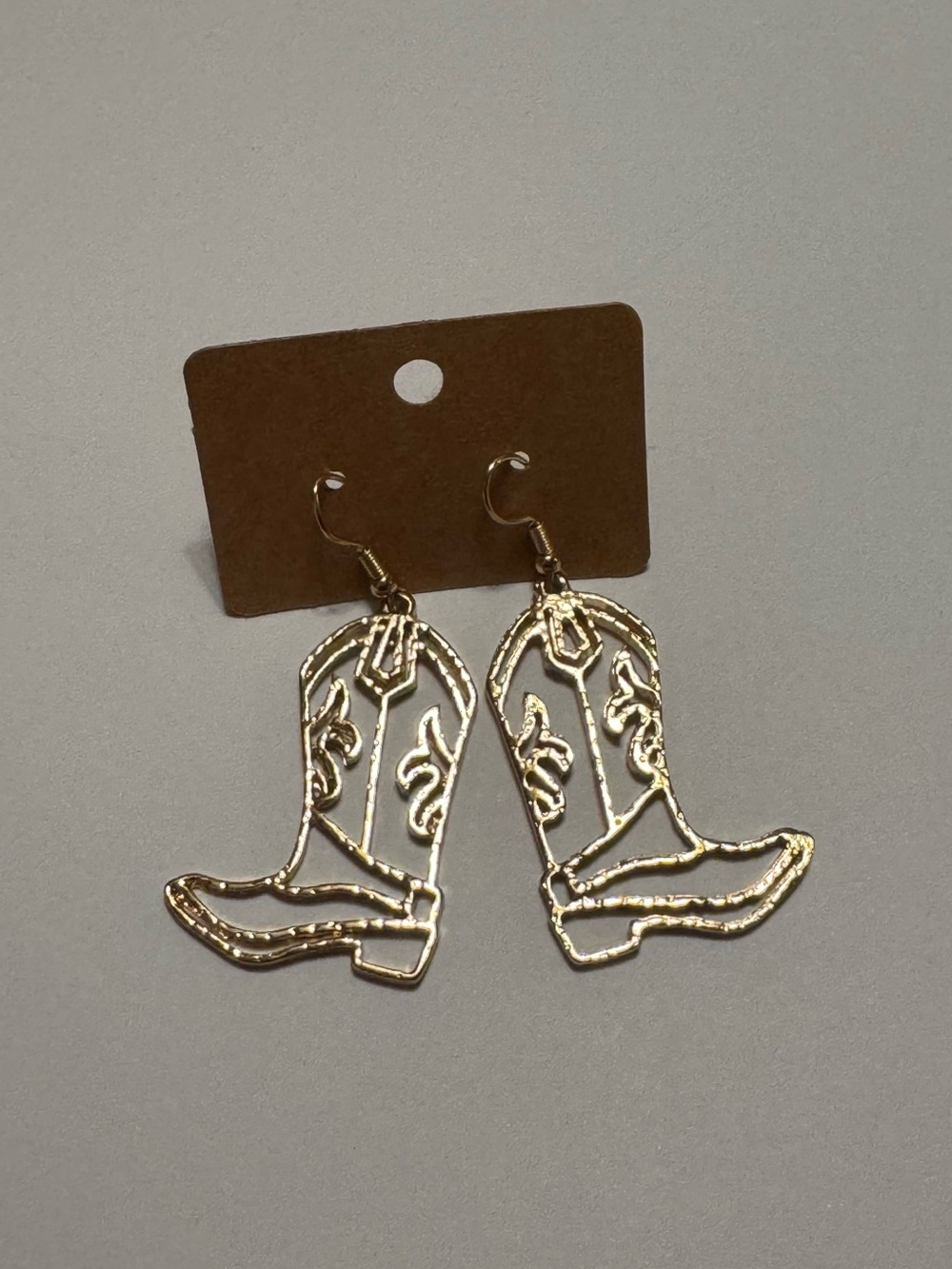 Gold Tone Cowboy Boot Country Dangle Earrings
